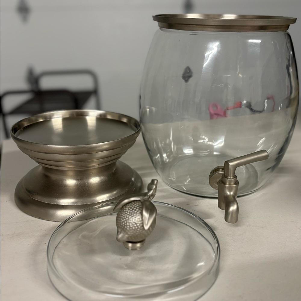 Glass Beverage Dispenser with Pewter Accents